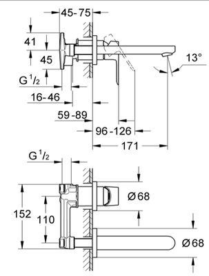 Grohe BauEdge 2 Delikli Duvardan Lavabo Bataryası - 20474000 - 2