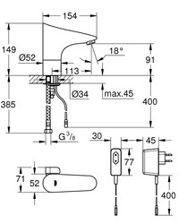 Grohe Europlus E Fotoselli Lavabo Bataryası Elektrikli - 36015001 - 2