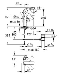 Grohe Eurostyle Lavabo Bataryası L-Boyut - 23569003 - 2