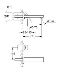 Grohe Eurocube Duvardan Lavabo Bataryası S-Boyut - 19895000 - 2