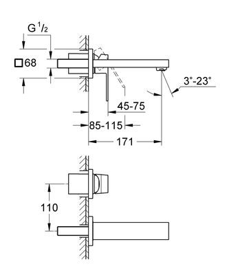 Grohe Eurocube Duvardan Lavabo Bataryası S-Boyut - 19895000 - 2