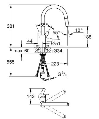 Grohe Eurostyle Cosmopolitan Tek Akışlı Eviye Bataryası - 31482003 - 2