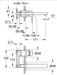 Grohe BauEdge 2 Delikli Duvardan Lavabo Bataryası - 20474000 - 2