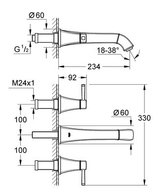 Grohe Grandera 3 Delikli Lavabo Bataryası M-Boyut - 20415000 - 2