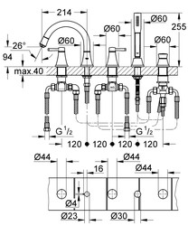 Grohe Grandera 5 Delikli Küvet Bataryası Krom/Altın - 19919IG0 - 2