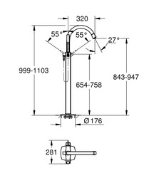 Grohe Grandera Yerden Küvet Bataryası Krom/Altın - 23318IG0 - 2