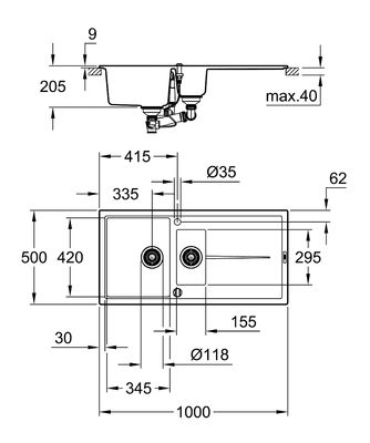 Grohe K400 Damlalıklı Kompozit Siyah Granit Eviye 60C 100/50 - 31642AP0 - 2