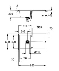 Grohe K400 Kompozit Siyah Granit Eviye 50C 86/50 - 31640AP0 - 2