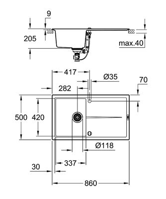 Grohe K400 Kompozit Siyah Granit Eviye 50C 86/50 - 31640AP0 - 2