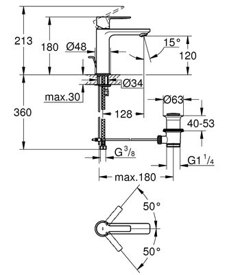 Grohe Lineare Lavabo Bataryası S-Boyut Paslanmaz Çelik - 32114DC1 - 2